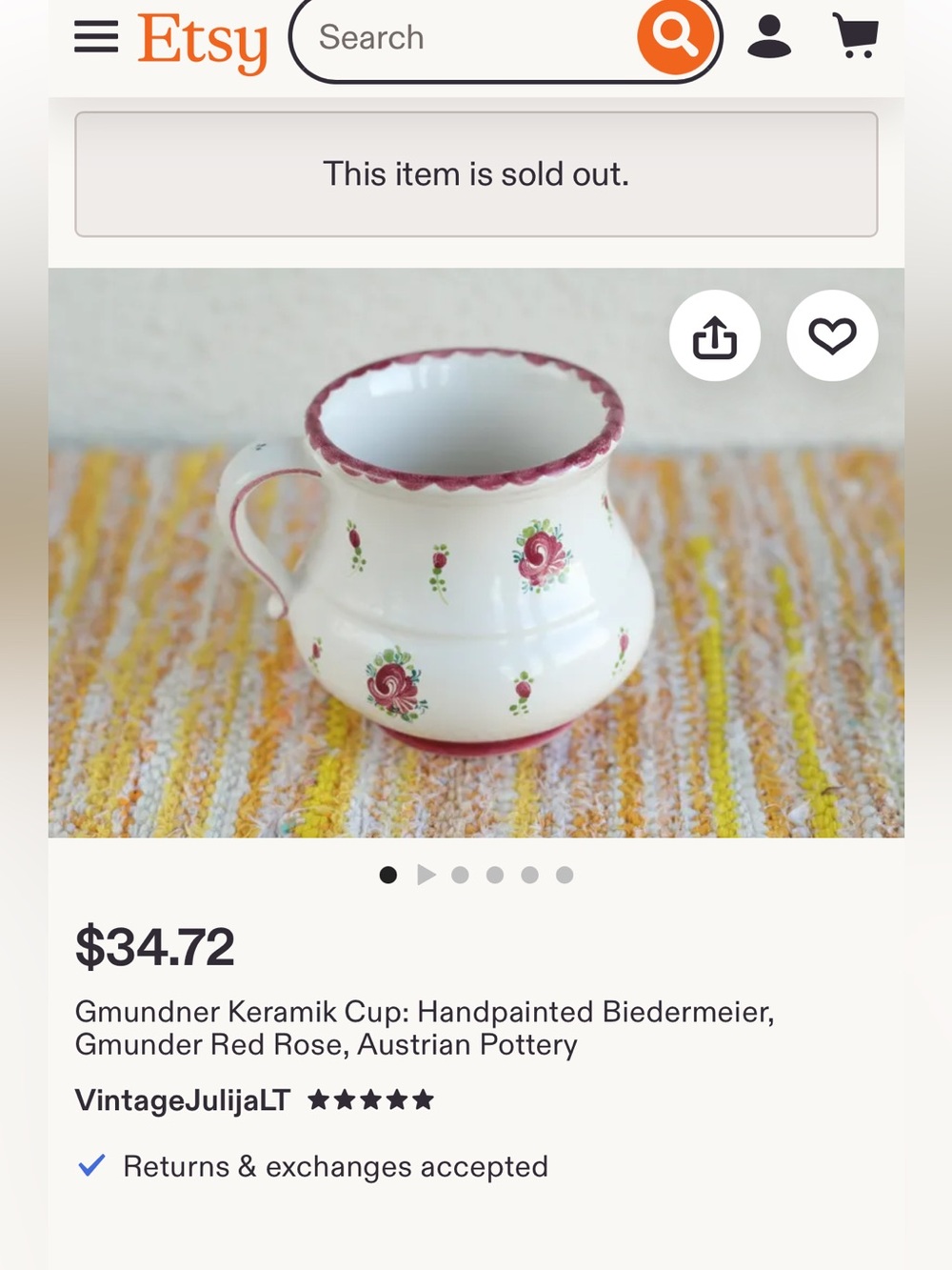 3 Austrian Gmundner Keramik Mugs. Biedermeier pattern. Hand Painted. - Picture 10 of 12